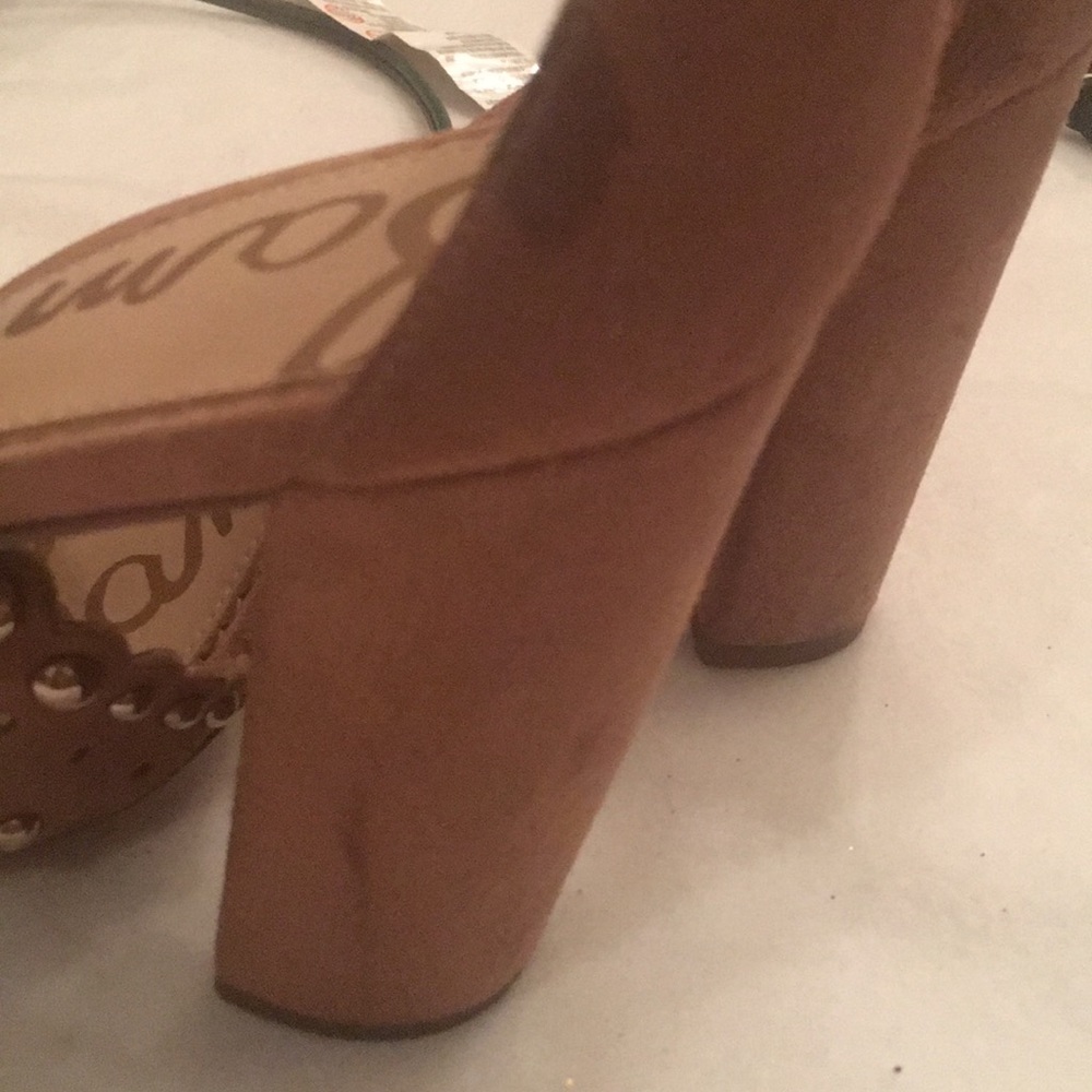 Sam Edelman Tan Studded Suede Block Heel Sandals - Picture 2 of 7